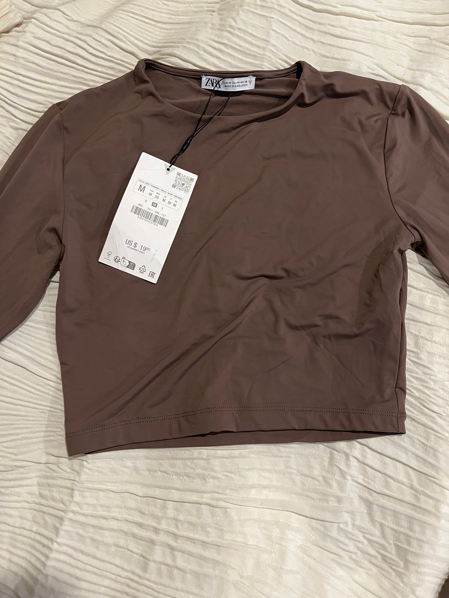 Zara Cropped Polyamide Brown Top