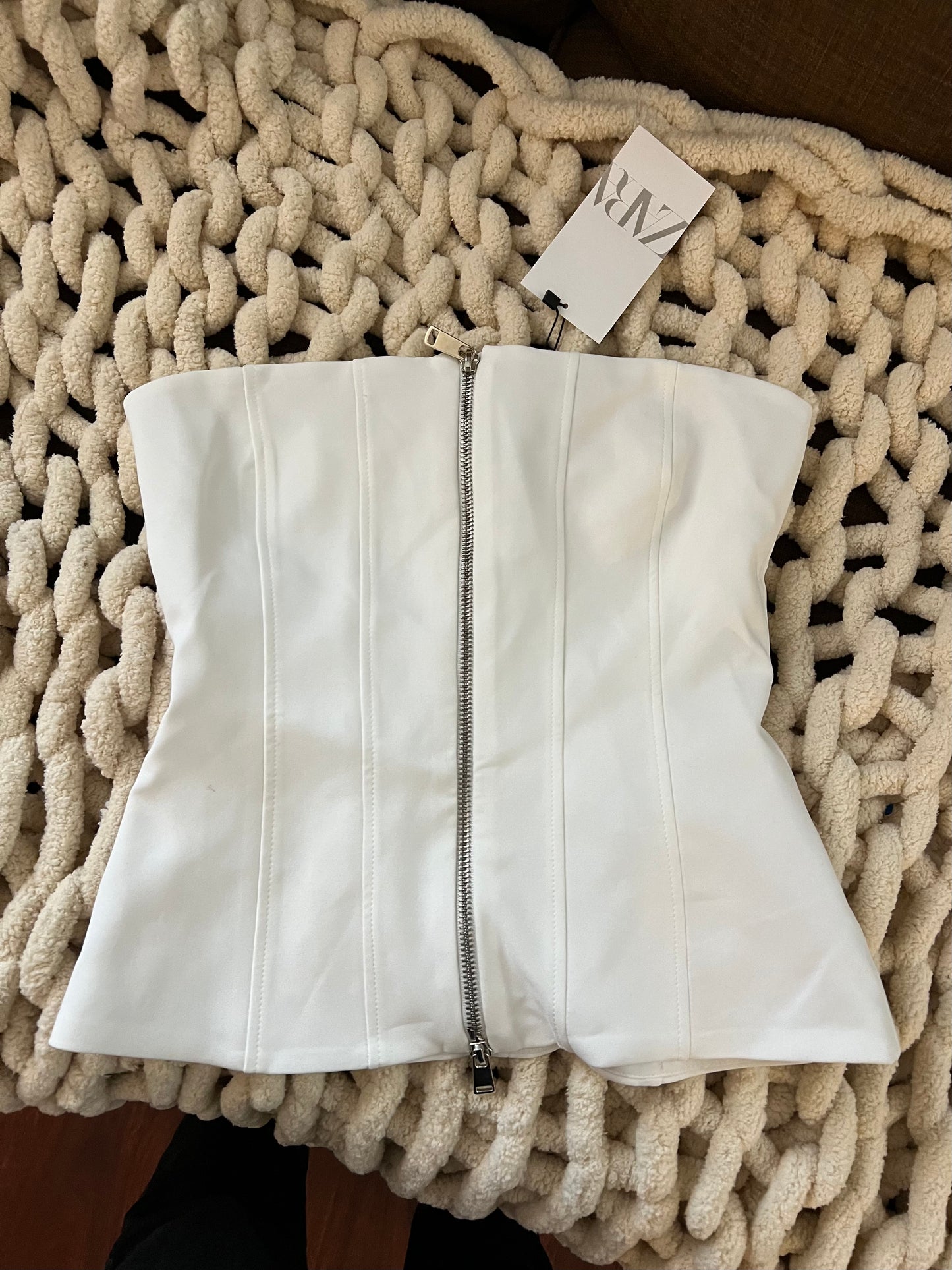 Zara White Zipper Top