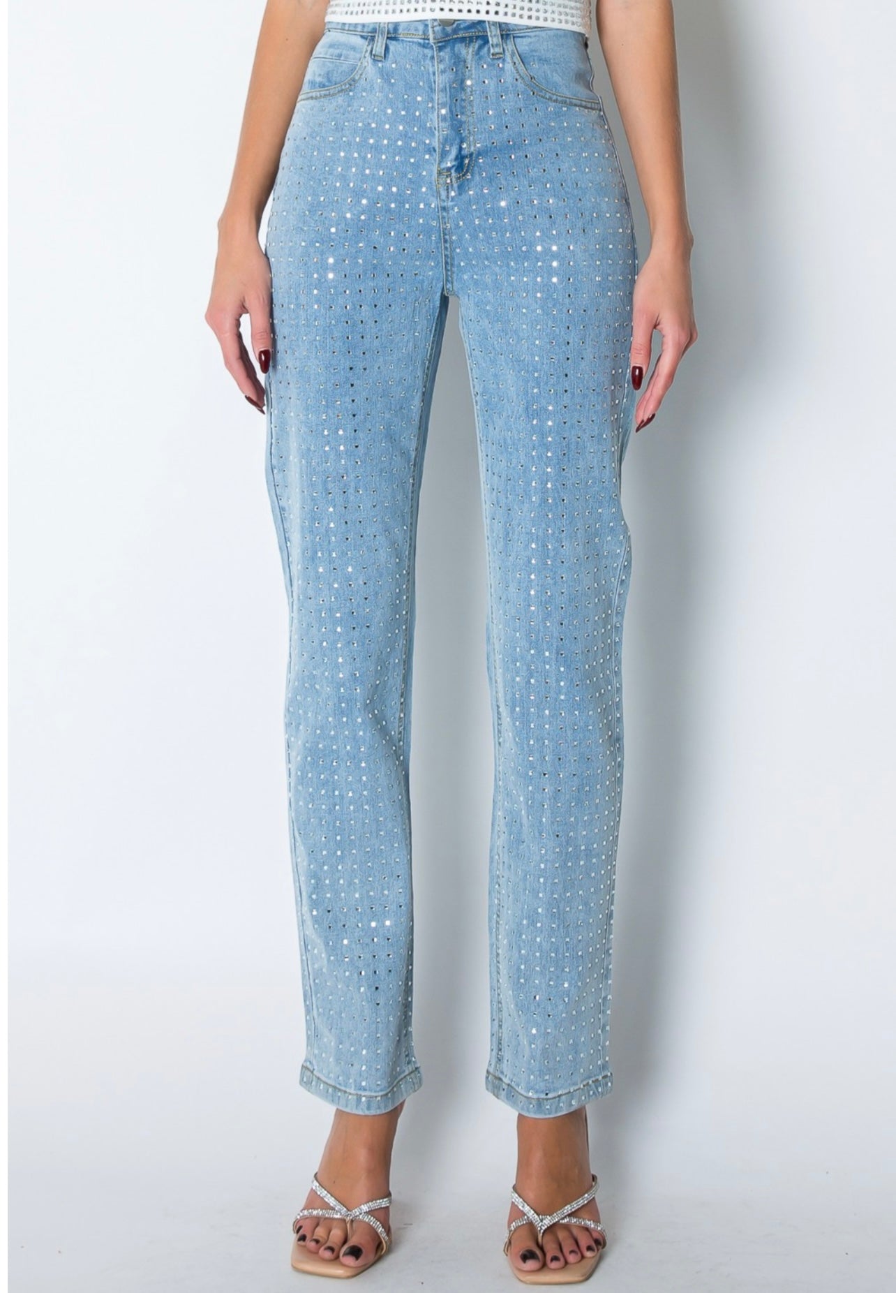 Straight Leg Rhinestone Jeans