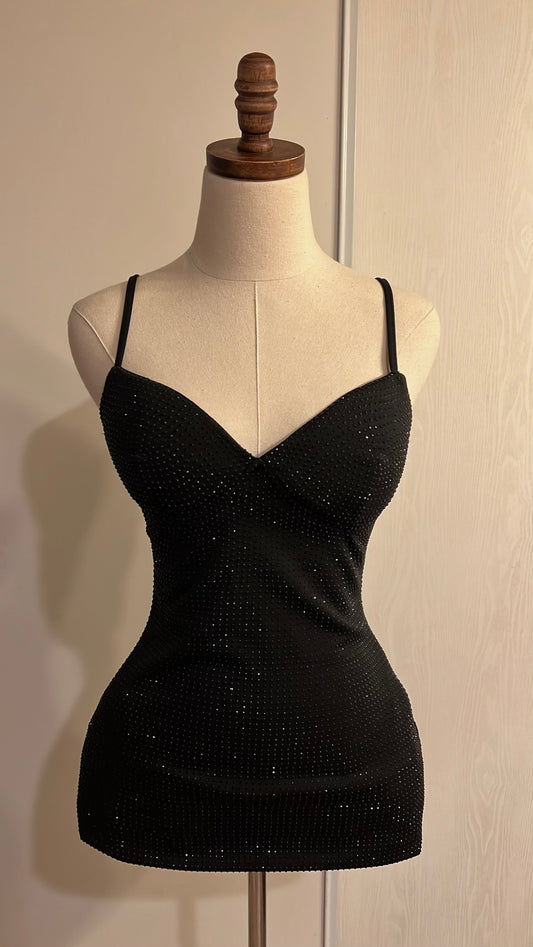 Black Sweetheart Rhinestone Dress