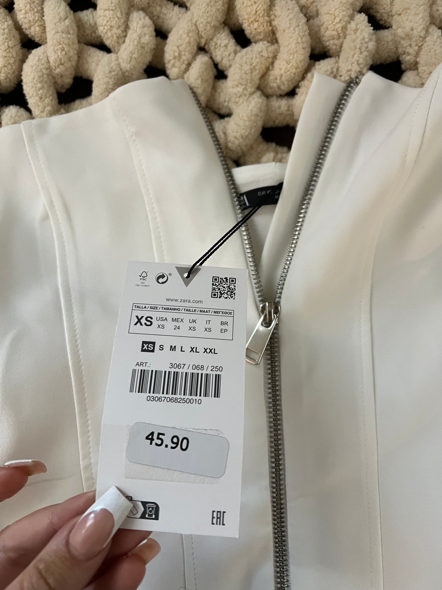 Zara White Zipper Top