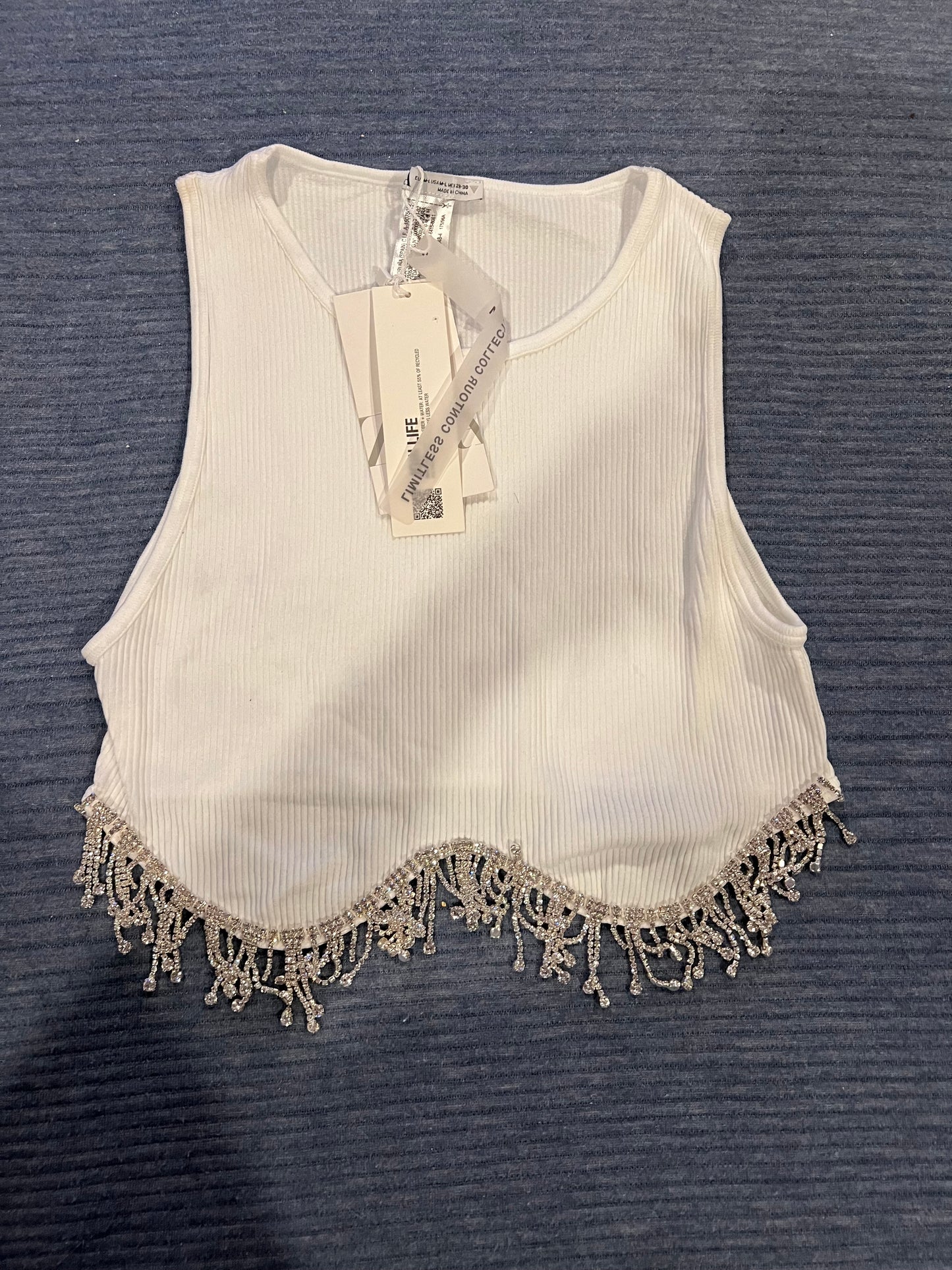 Zara White Rhinestone Top