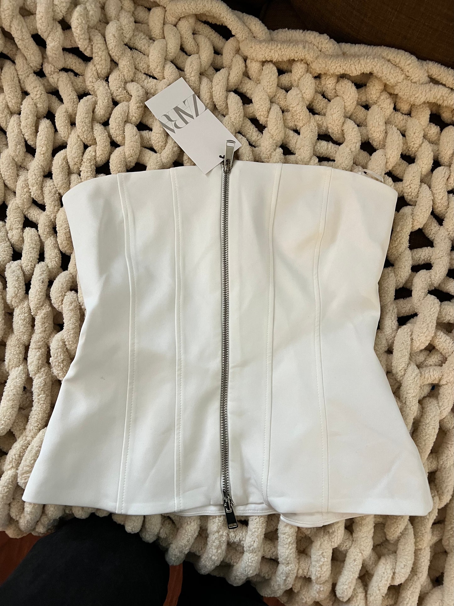 Zara White Zipper Top