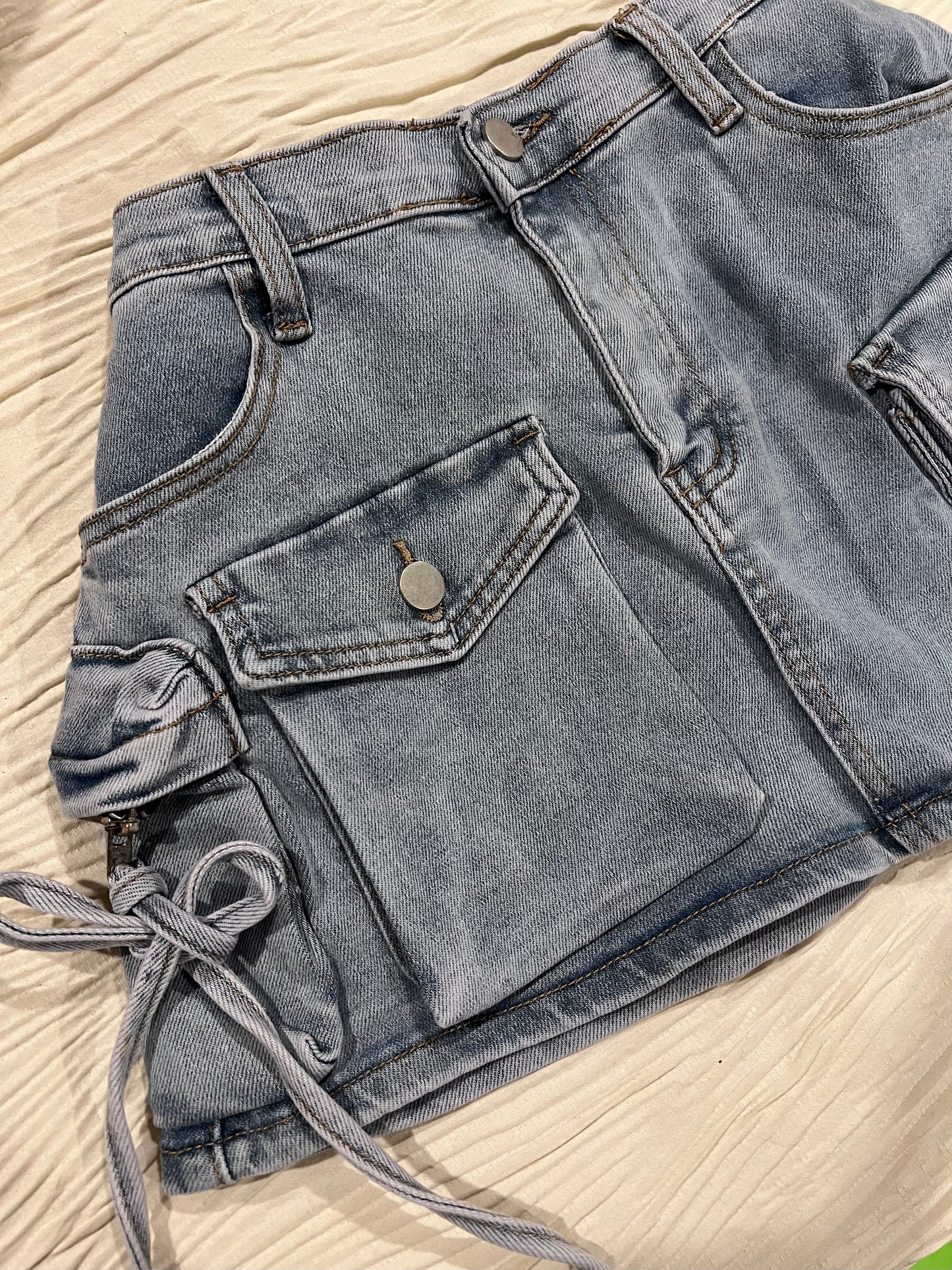 Blue Denim Cargo Skirt