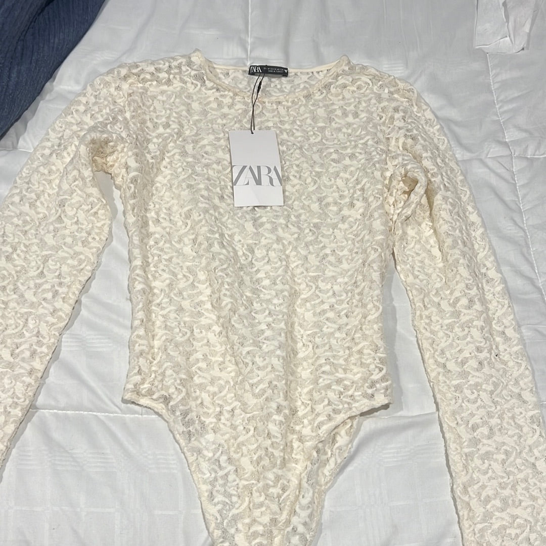 White Lace Mesh Top Zara