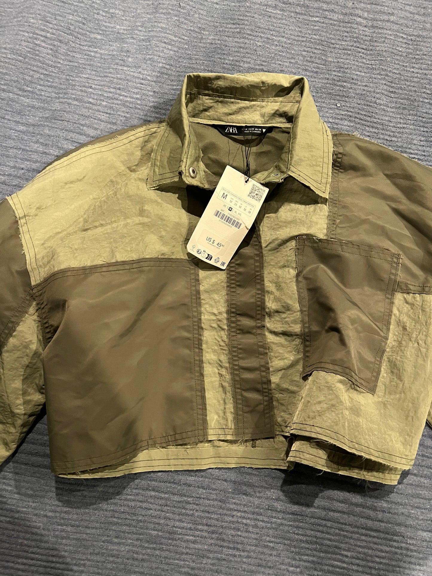 Zara Green Cropped Poplin Shirt