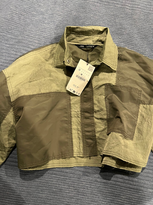 Zara Green Cropped Poplin Shirt