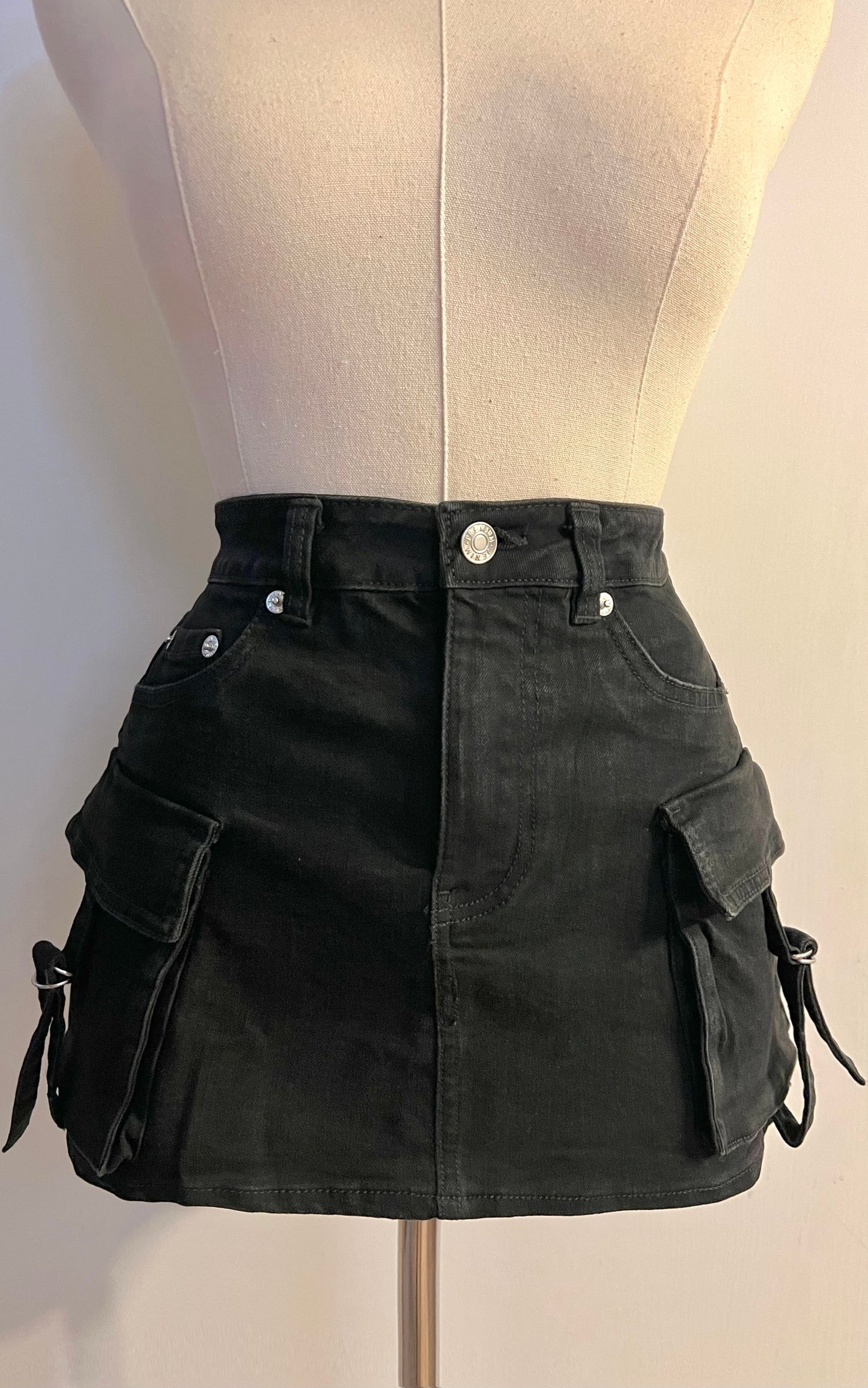 Black Denim Chelle- Cargo Skirts