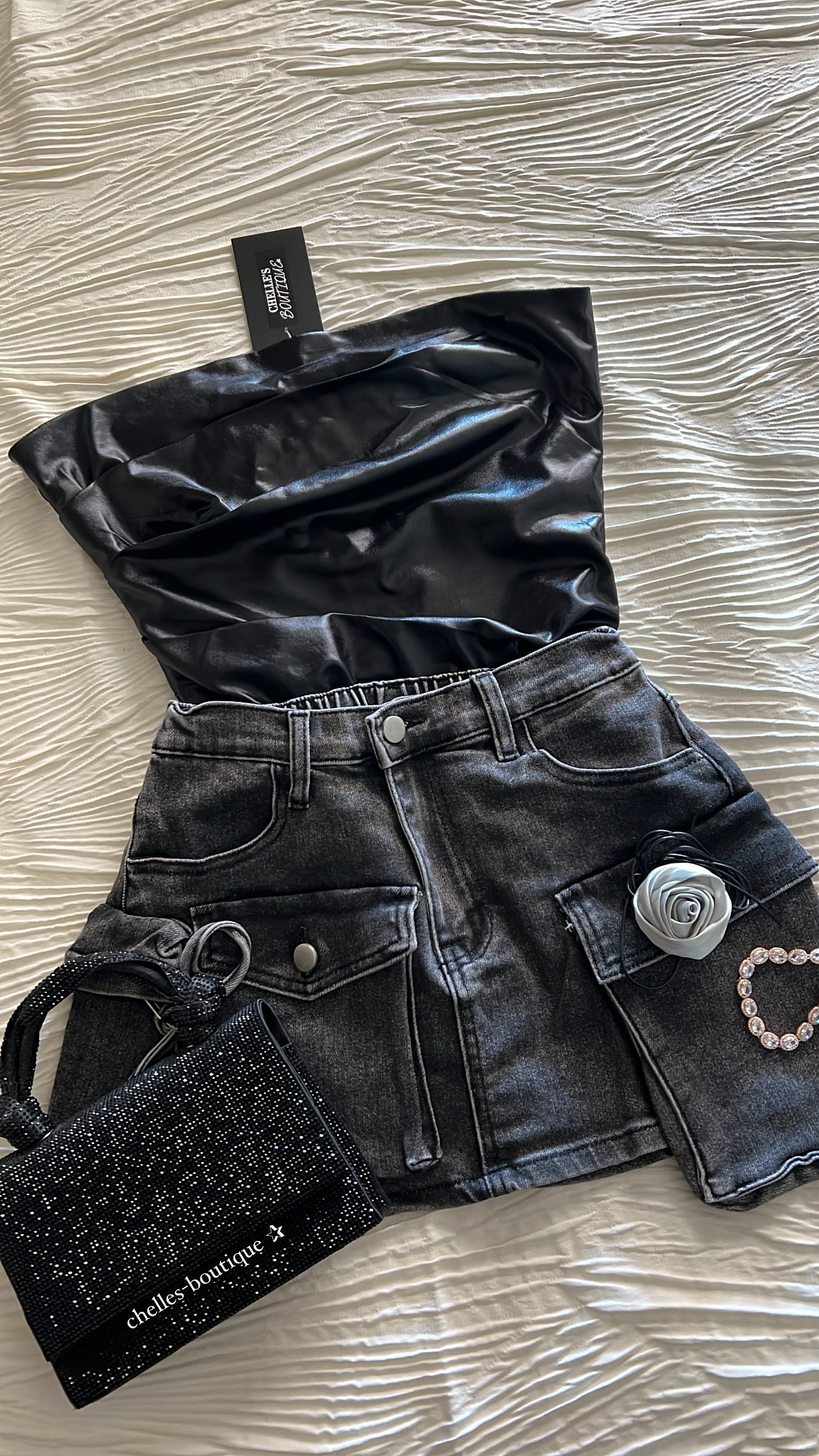 Black Denim Cargo Skirt