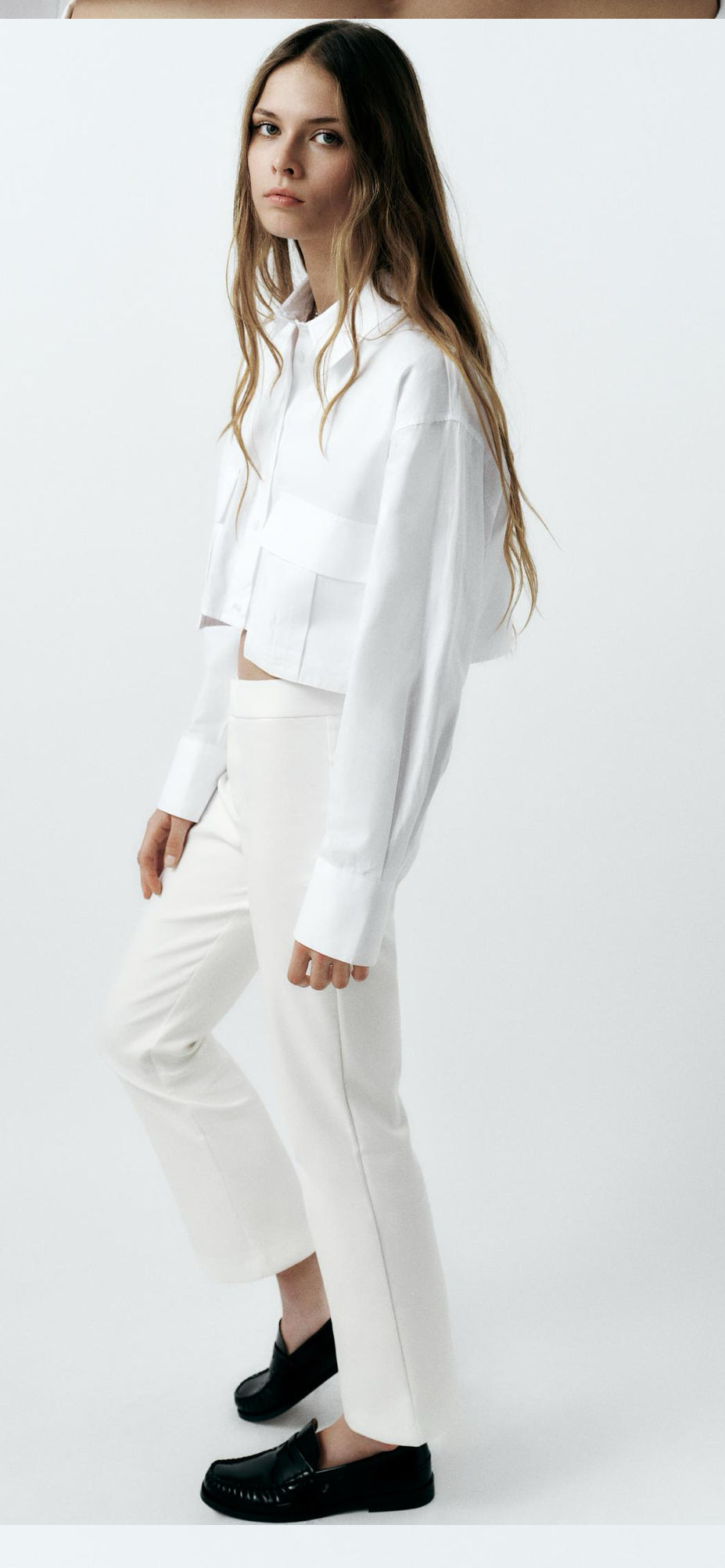 Zara White Cropped Button Up