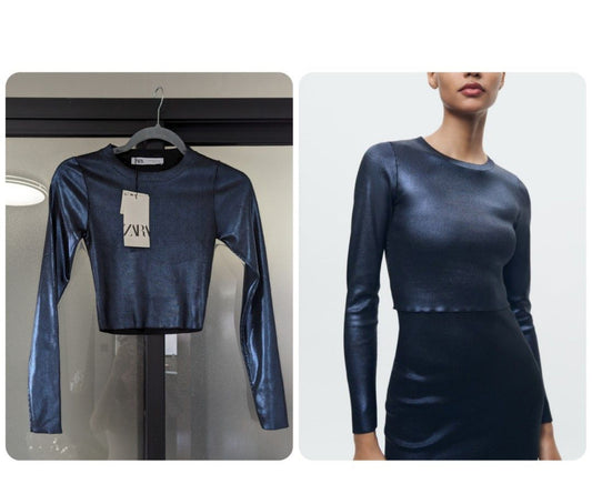 Dark Blue Zara Metalic Top