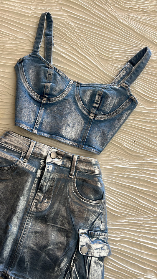 Denim Foil Top