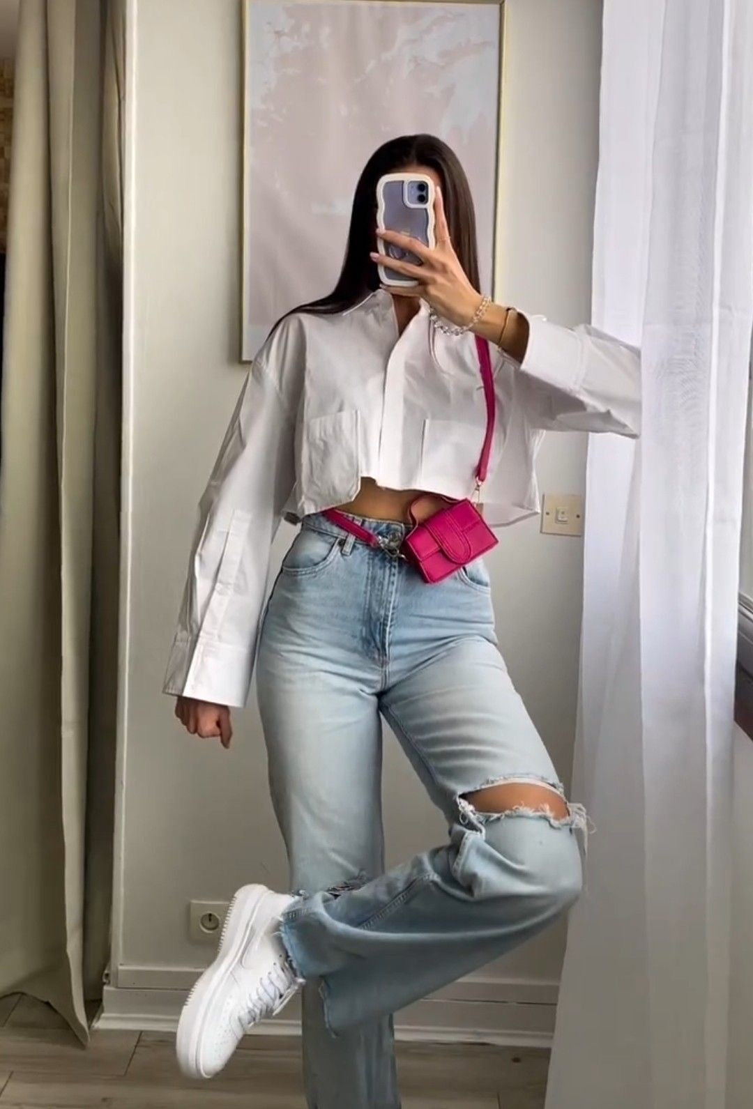 Zara White Cropped Button Up