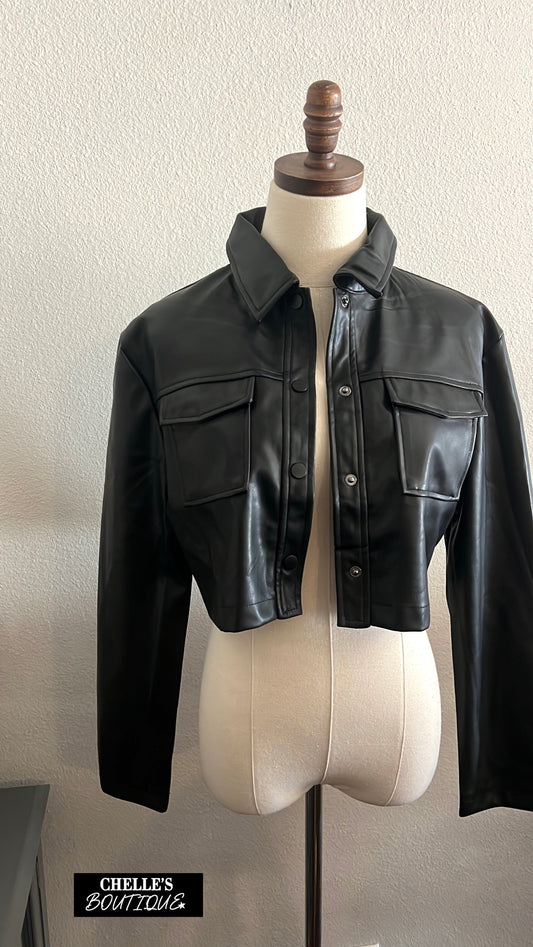 Black Leather Cropped Jacket