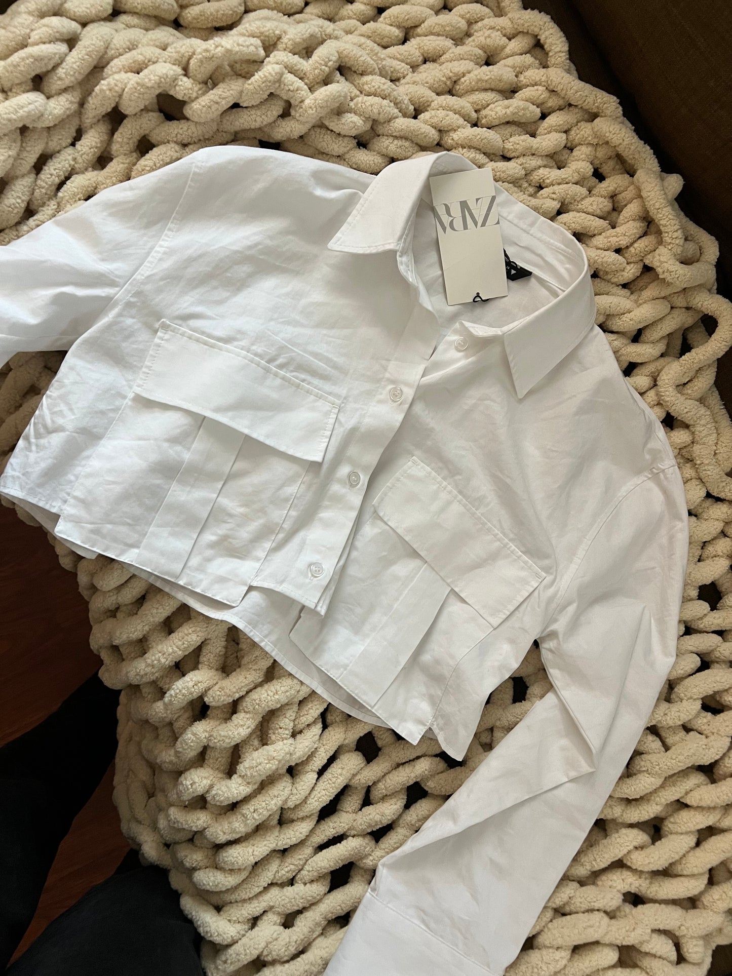 Zara White Cropped Button Up