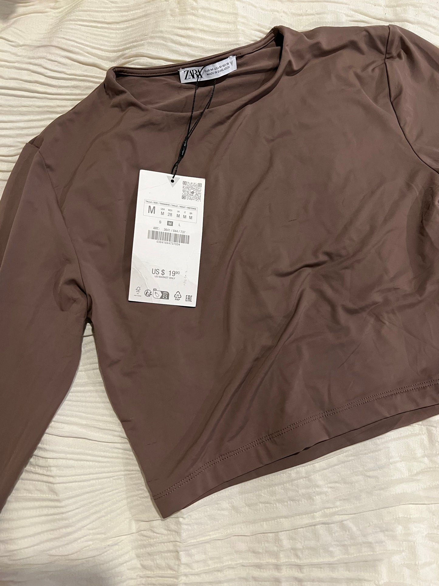 Zara Cropped Polyamide Brown Top