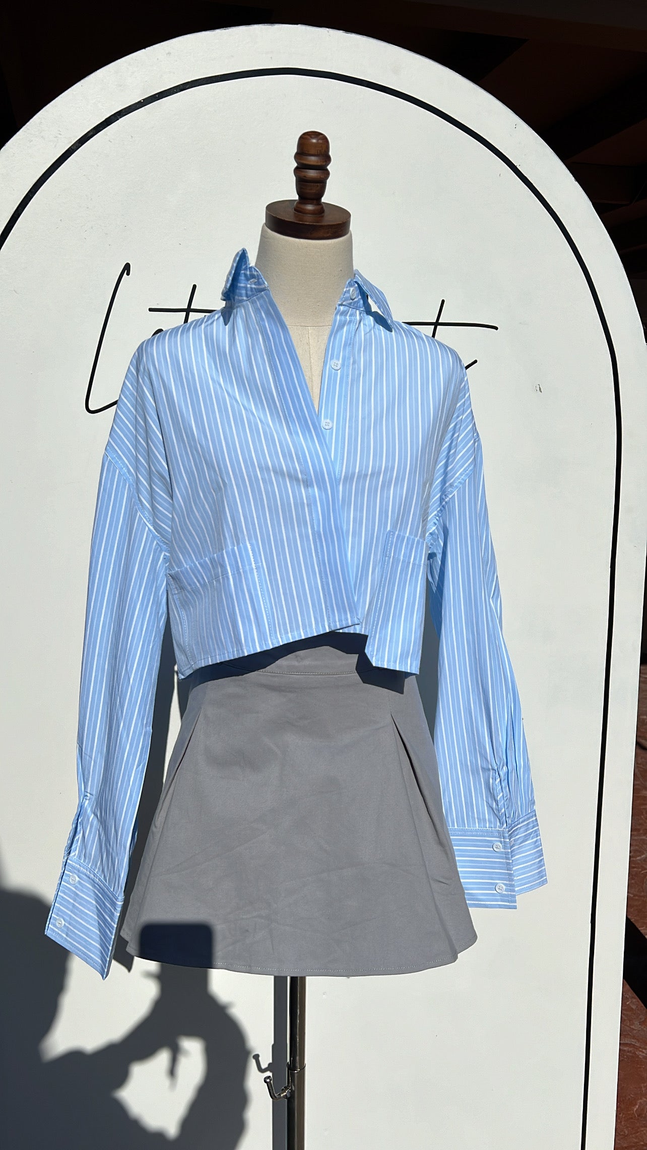 Blue Poplin Button Up Top