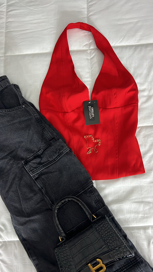 Red Cherry Halter Top