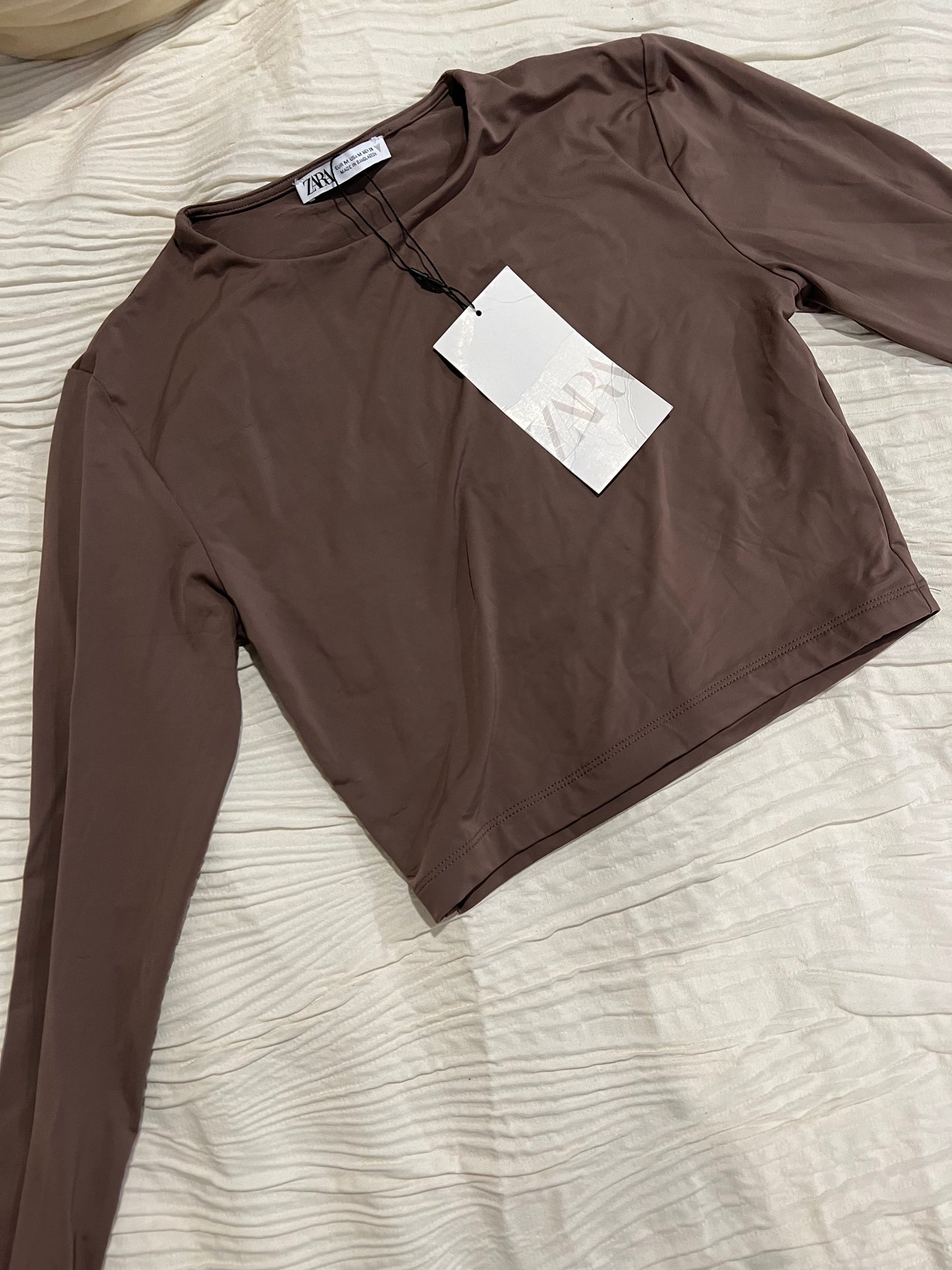 Zara Cropped Polyamide Brown Top