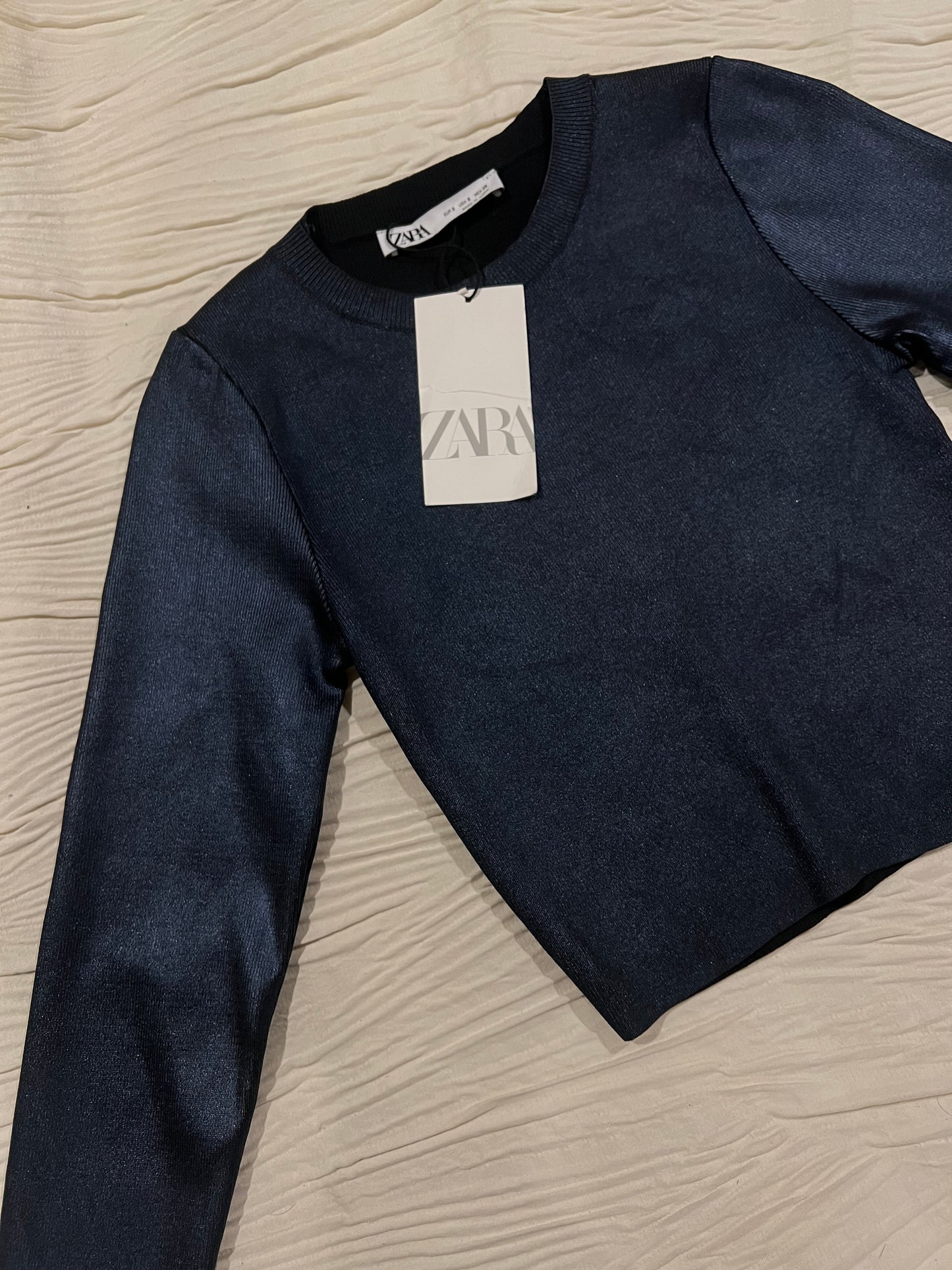 Dark Blue Zara Metalic Top