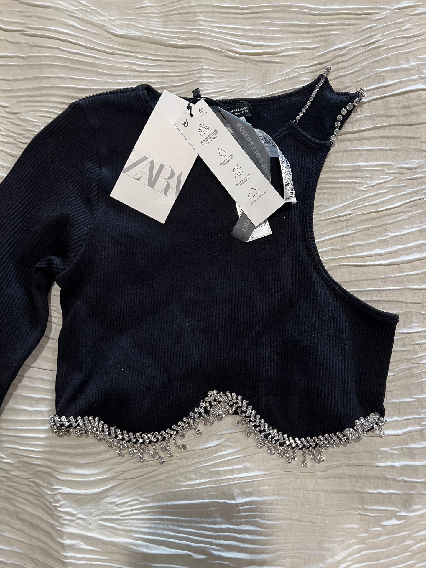 Zara Rhinestone Black Top