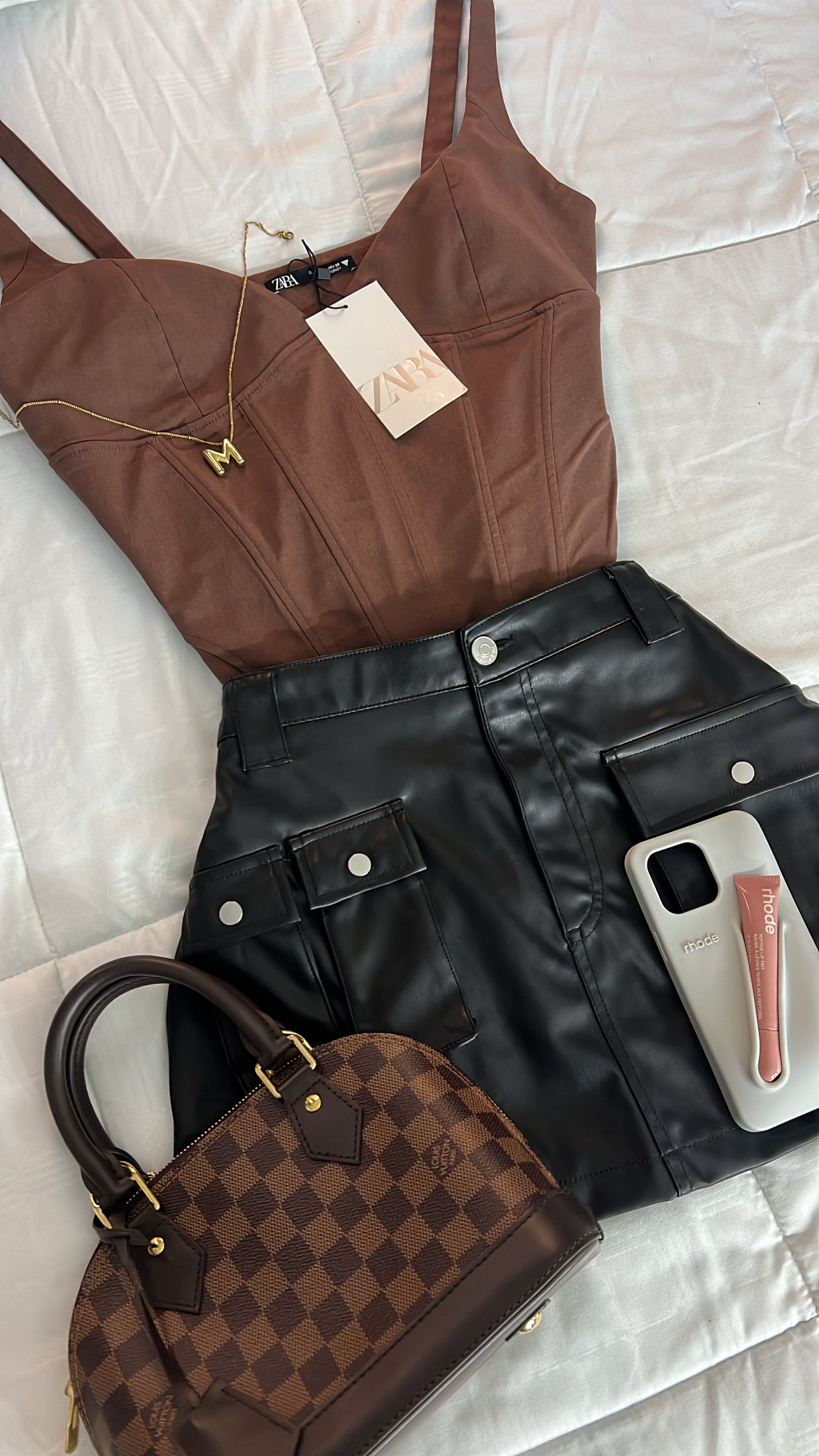 Black Leather Cargo Skirt