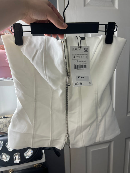 Zara White Zipper Top