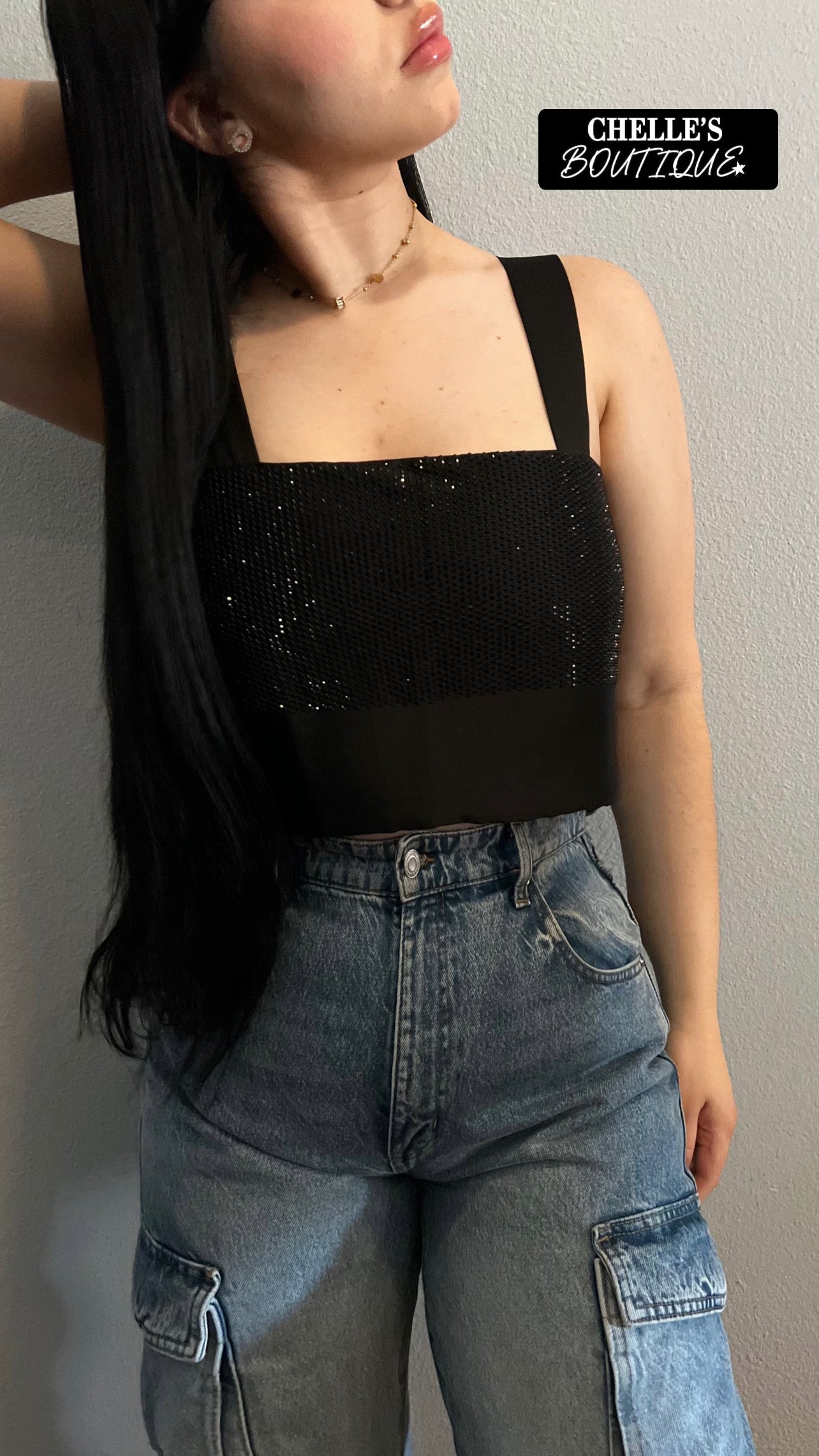 Black Crop Satin Top