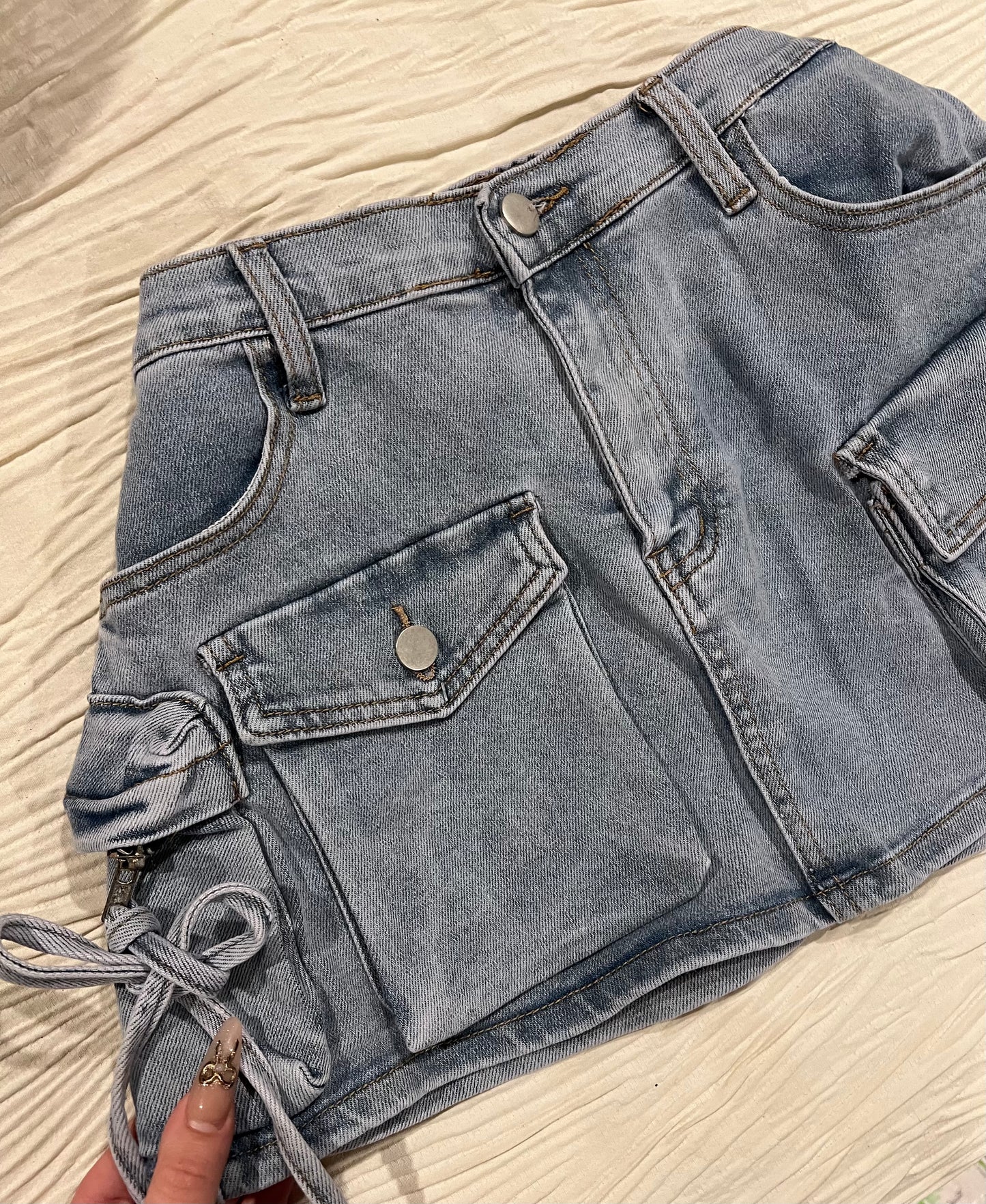 Blue Denim Cargo Skirt