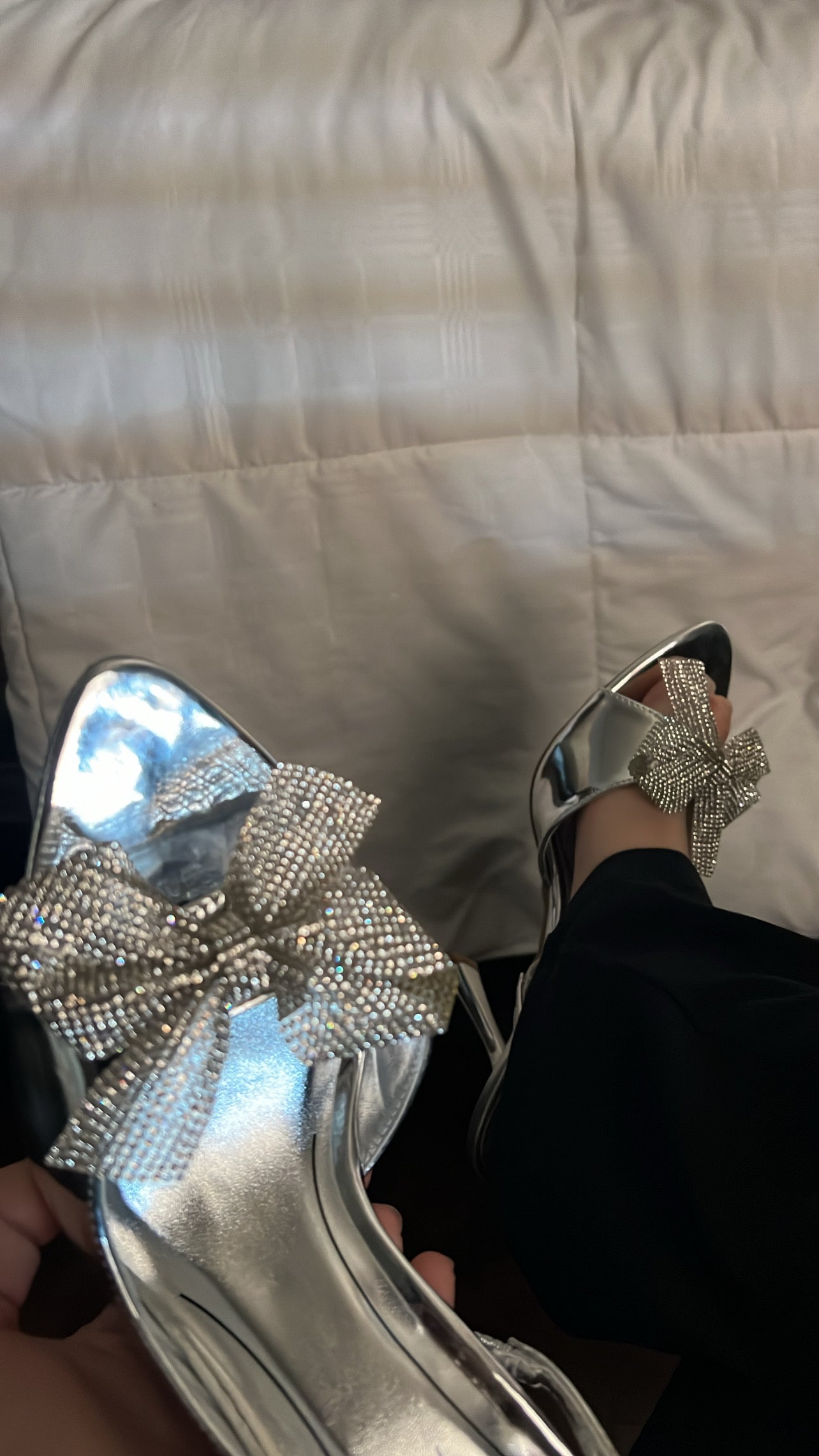 Silver Rhinestone Bow Heel